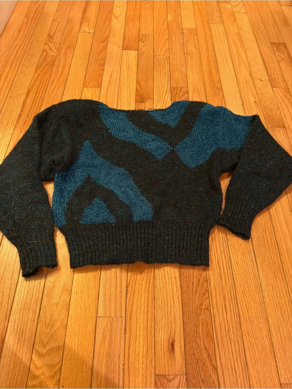 Claiborne Teal and Black Chevron Crewneck Sweater
